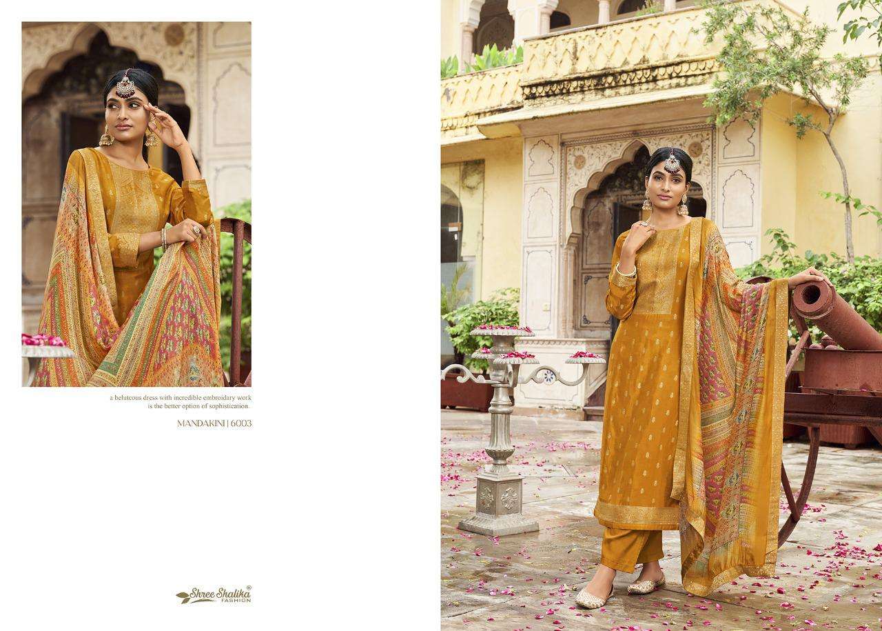 MANDAKINI VOL-6 BY SHREE SHALIKA FASHION 6001 TO 6008 SERIES DESIGNER SUITS BEAUTIFUL FANCY COLORFUL STYLISH PARTY WEAR & OCCASIONAL WEAR PURE VISCOSE DOLA JACQAURD EMBROIDERED DRESSES AT WHOLESALE PRICE