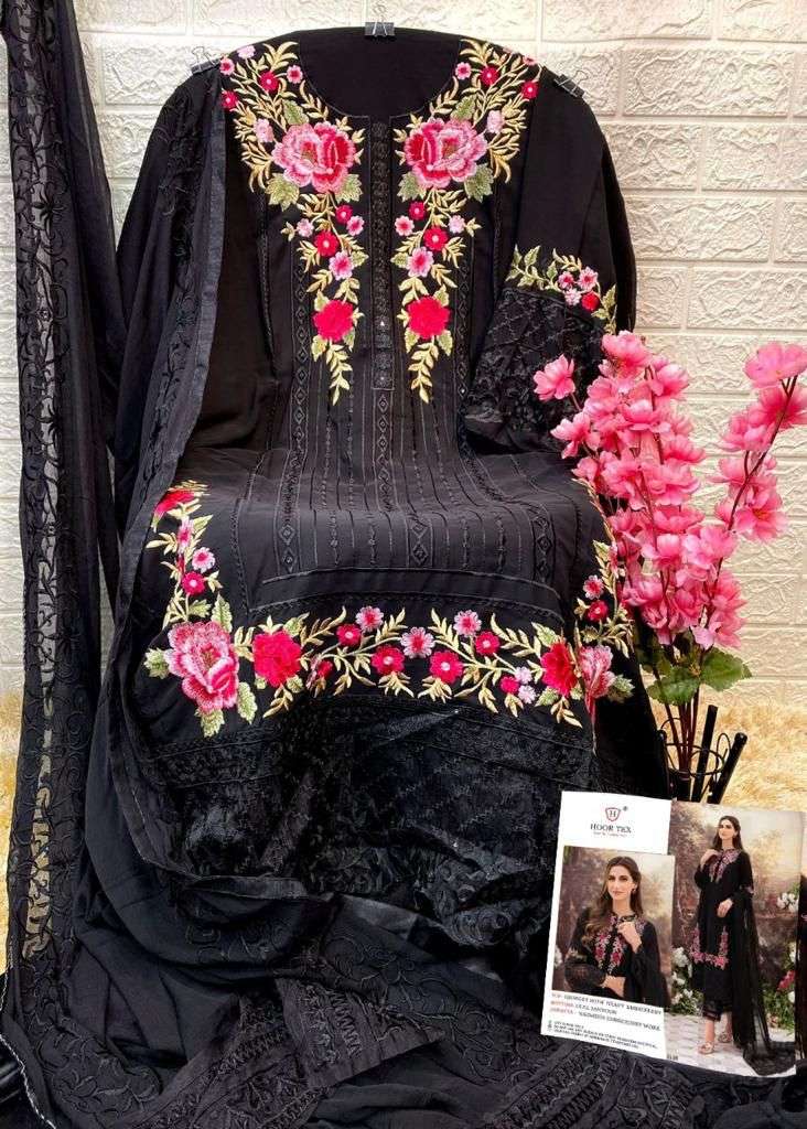 Hoor Tex Hit Design H-59 Colours By Hoor Tex H-59-A To H-59-E Series Pakistani Suits Beautiful Fancy Colorful Stylish Party Wear & Occasional Wear Faux Georgette Embroidery Dresses At Wholesale Price