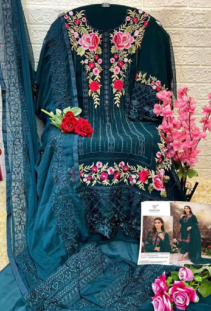Hoor Tex Hit Design H-59 Colours By Hoor Tex H-59-A To H-59-E Series Pakistani Suits Beautiful Fancy Colorful Stylish Party Wear & Occasional Wear Faux Georgette Embroidery Dresses At Wholesale Price