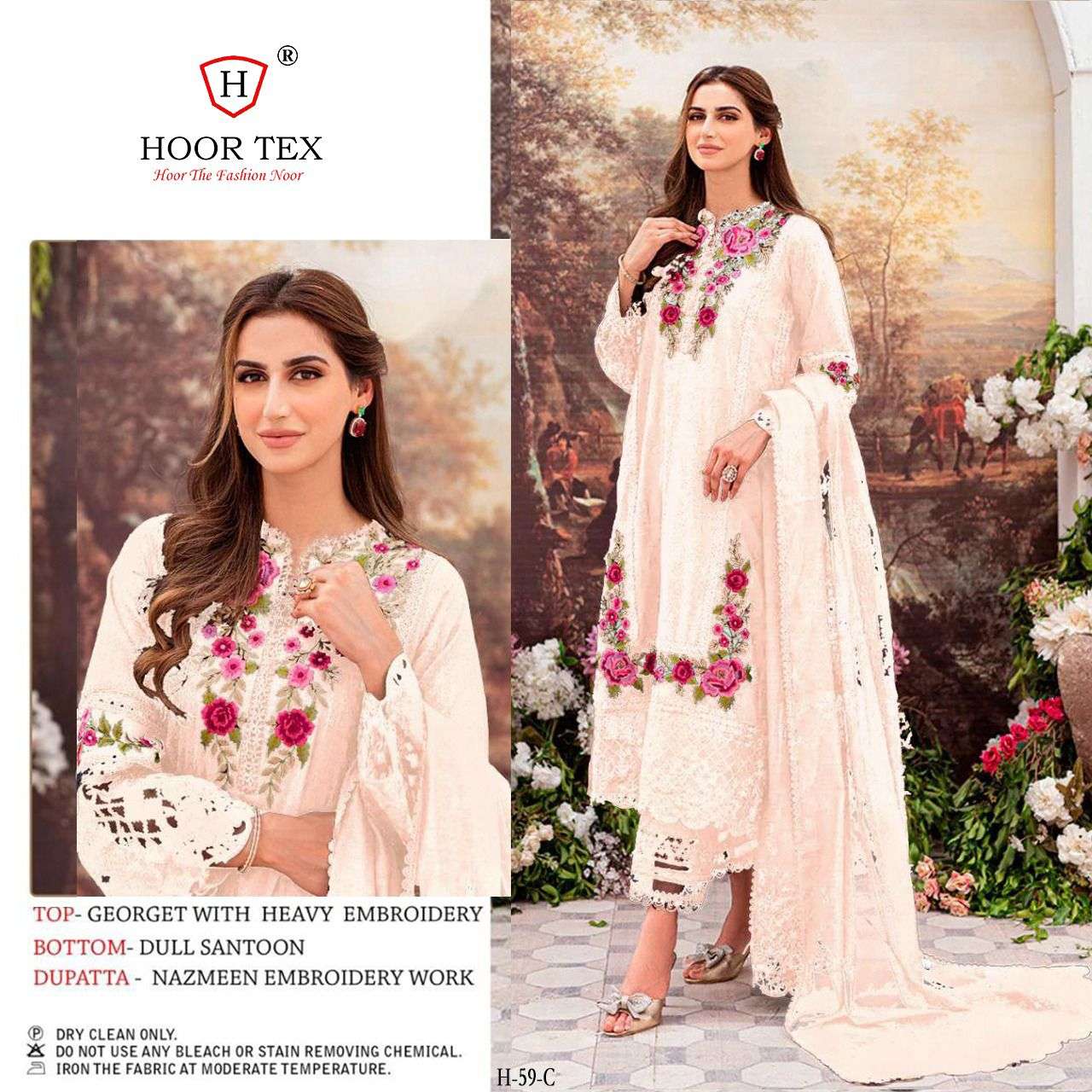Hoor Tex Hit Design H-59 Colours By Hoor Tex H-59-A To H-59-E Series Pakistani Suits Beautiful Fancy Colorful Stylish Party Wear & Occasional Wear Faux Georgette Embroidery Dresses At Wholesale Price