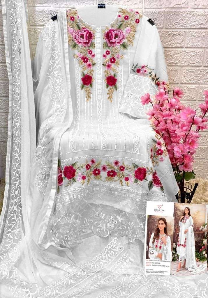 Hoor Tex Hit Design H-59 Colours By Hoor Tex H-59-A To H-59-E Series Pakistani Suits Beautiful Fancy Colorful Stylish Party Wear & Occasional Wear Faux Georgette Embroidery Dresses At Wholesale Price