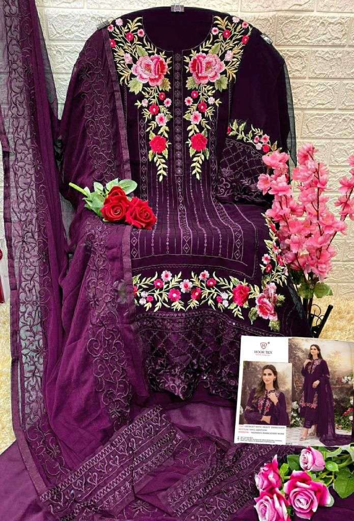 Hoor Tex Hit Design H-59 Colours By Hoor Tex H-59-A To H-59-E Series Pakistani Suits Beautiful Fancy Colorful Stylish Party Wear & Occasional Wear Faux Georgette Embroidery Dresses At Wholesale Price