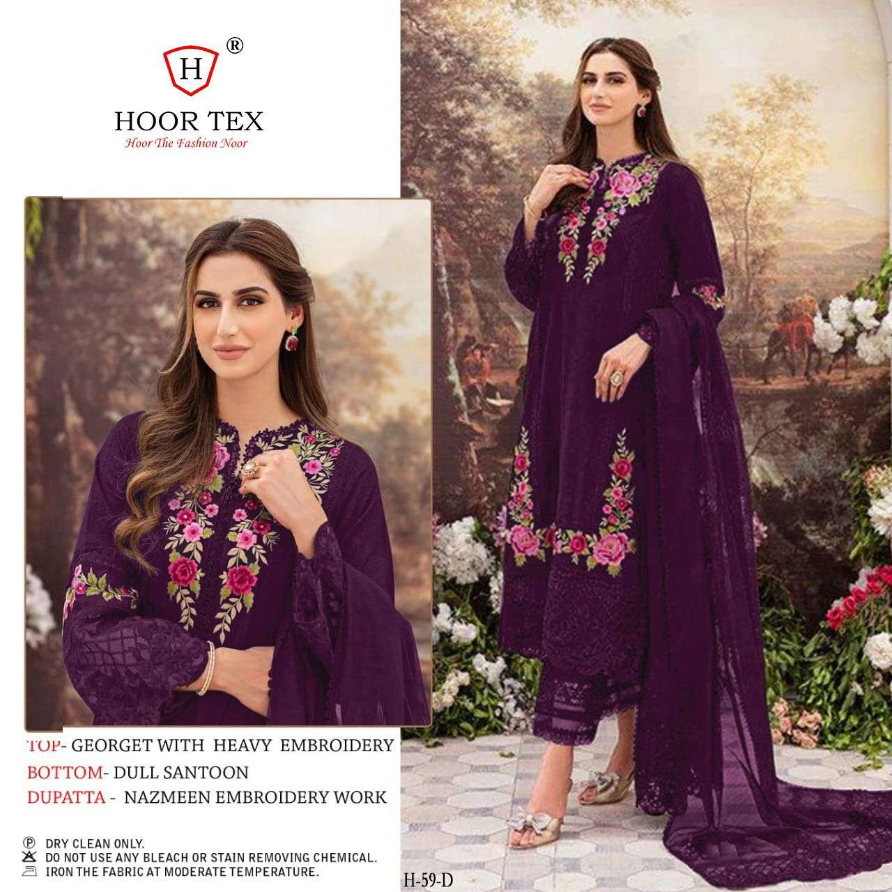 Hoor Tex Hit Design H-59 Colours By Hoor Tex H-59-A To H-59-E Series Pakistani Suits Beautiful Fancy Colorful Stylish Party Wear & Occasional Wear Faux Georgette Embroidery Dresses At Wholesale Price