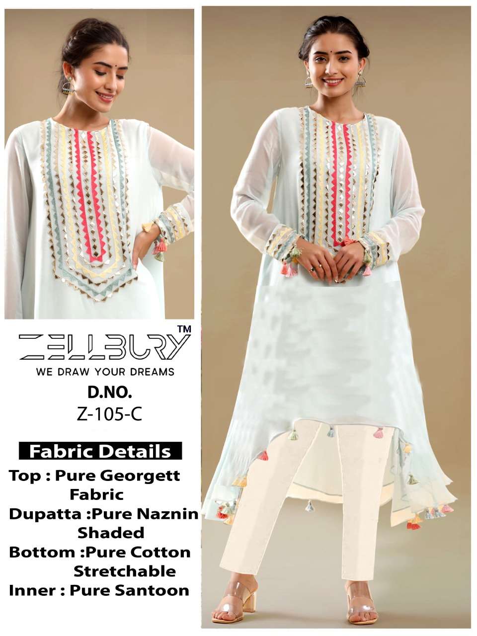 CELLBURY 105 COLOURS BY CELLBURY 105-A TO 105-E SERIES BEAUTIFUL PAKISTANI SUITS STYLISH COLORFUL FANCY CASUAL WEAR & ETHNIC WEAR PURE GEORGETTE EMBROIDERED DRESSES AT WHOLESALE PRICE