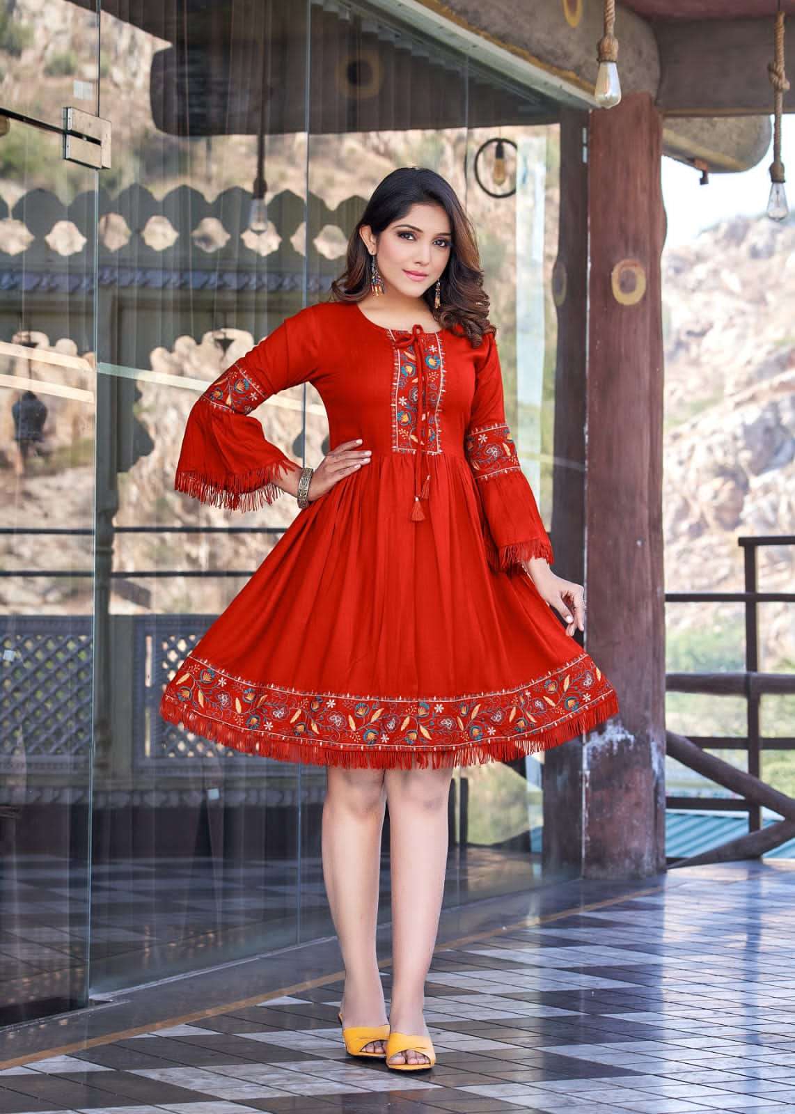 CHERRY BY OSSM 01 TO 06 SERIES BEAUTIFUL STYLISH FANCY COLORFUL CASUAL WEAR & ETHNIC WEAR RAYON SLUB KURTIS AT WHOLESALE PRICE