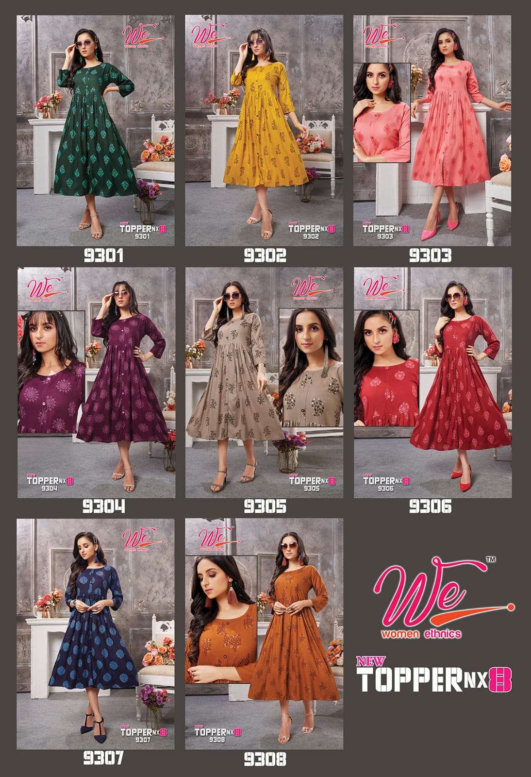 NEW TOPPER NX VOL-8 BY WOMEN ETHNICS 9301 TO 9308 SERIES BEAUTIFUL STYLISH FANCY COLORFUL CASUAL WEAR & ETHNIC WEAR RAYON KURTIS AT WHOLESALE PRICE