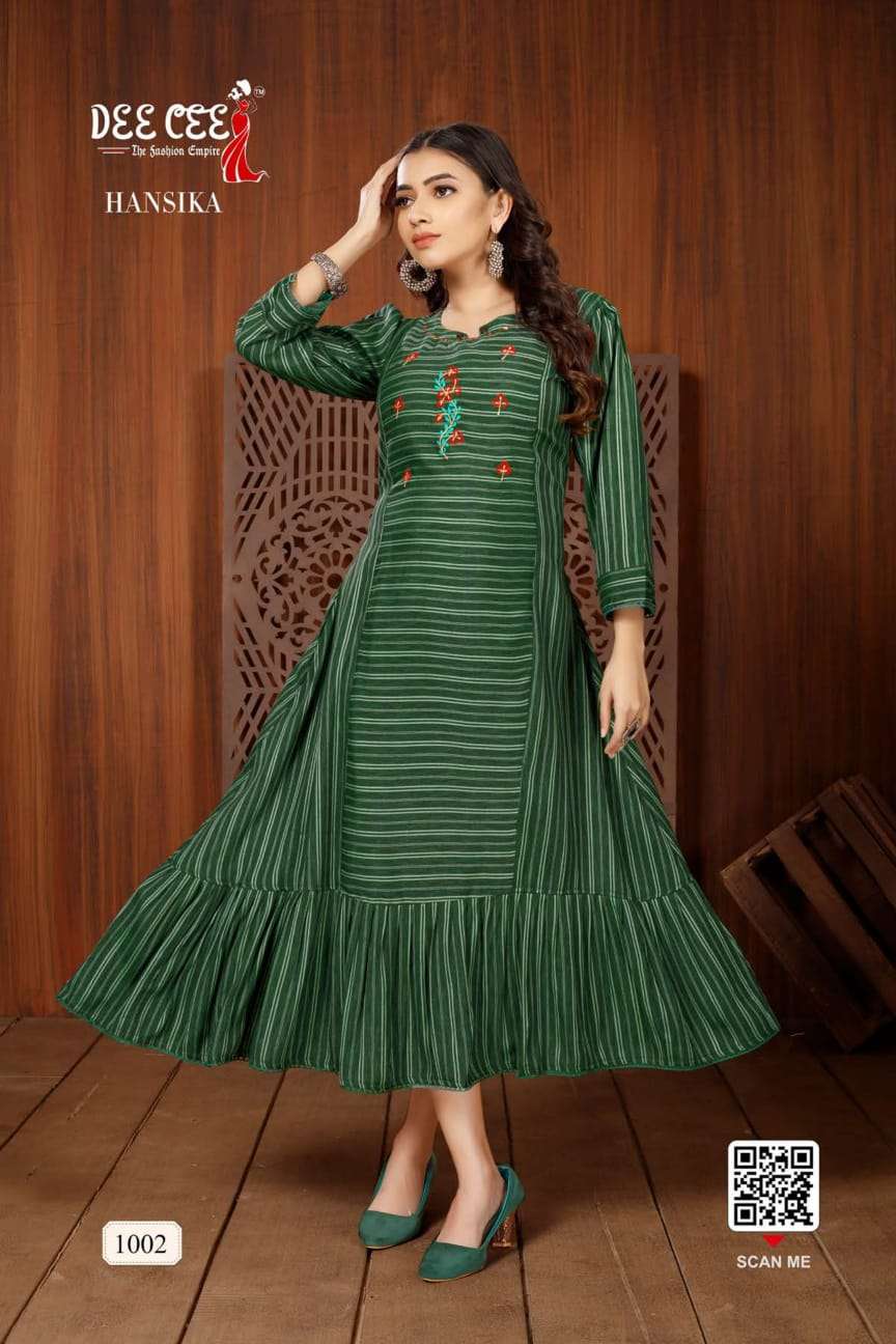 HANSIKA BY DEE CEE 1001 TO 1006 SERIES BEAUTIFUL STYLISH FANCY COLORFUL CASUAL WEAR & ETHNIC WEAR FANCY KURTIS AT WHOLESALE PRICE