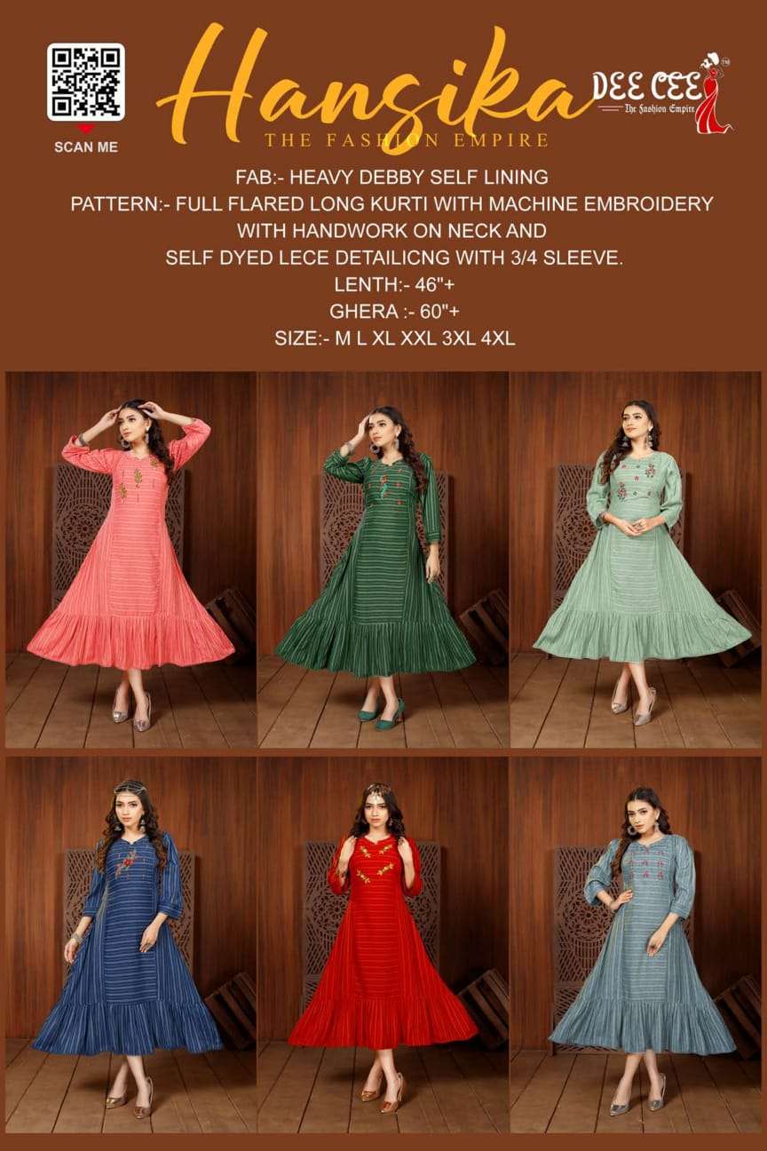 HANSIKA BY DEE CEE 1001 TO 1006 SERIES BEAUTIFUL STYLISH FANCY COLORFUL CASUAL WEAR & ETHNIC WEAR FANCY KURTIS AT WHOLESALE PRICE