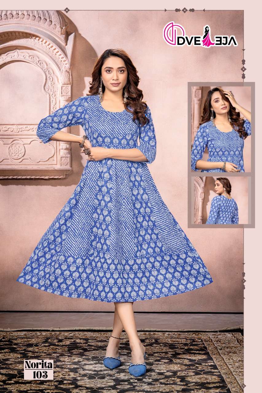 NORITA BY DVEEJA 101 TO 106 SERIES BEAUTIFUL STYLISH FANCY COLORFUL CASUAL WEAR & ETHNIC WEAR COTTON PRINT KURTIS AT WHOLESALE PRICE