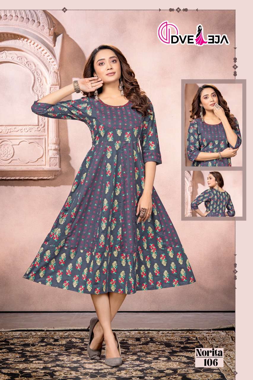 NORITA BY DVEEJA 101 TO 106 SERIES BEAUTIFUL STYLISH FANCY COLORFUL CASUAL WEAR & ETHNIC WEAR COTTON PRINT KURTIS AT WHOLESALE PRICE