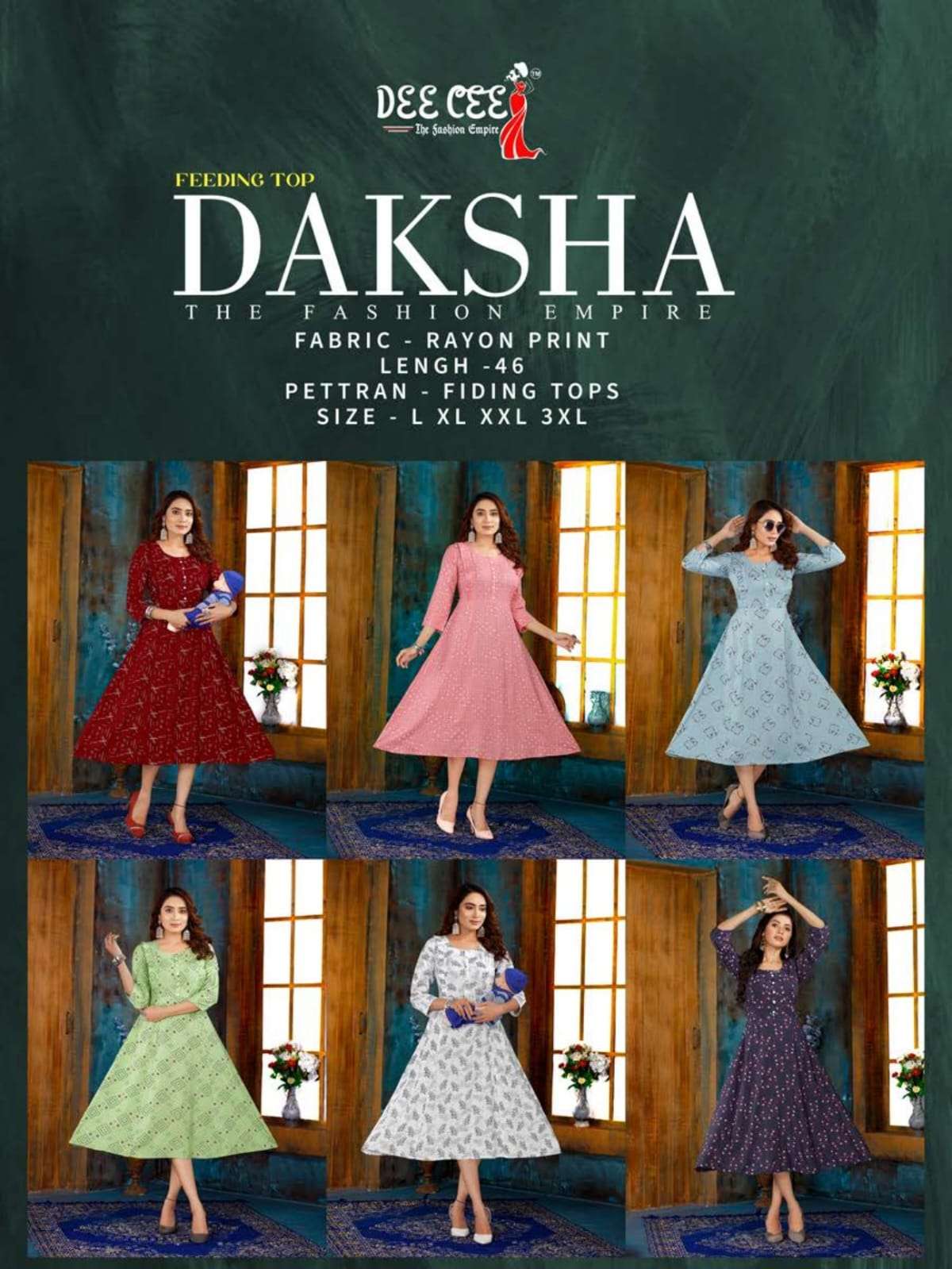 DAKSHA BY DEE CEE 1001 TO 1006 SERIES BEAUTIFUL STYLISH FANCY COLORFUL CASUAL WEAR & ETHNIC WEAR RAYON PRINT KURTIS AT WHOLESALE PRICE