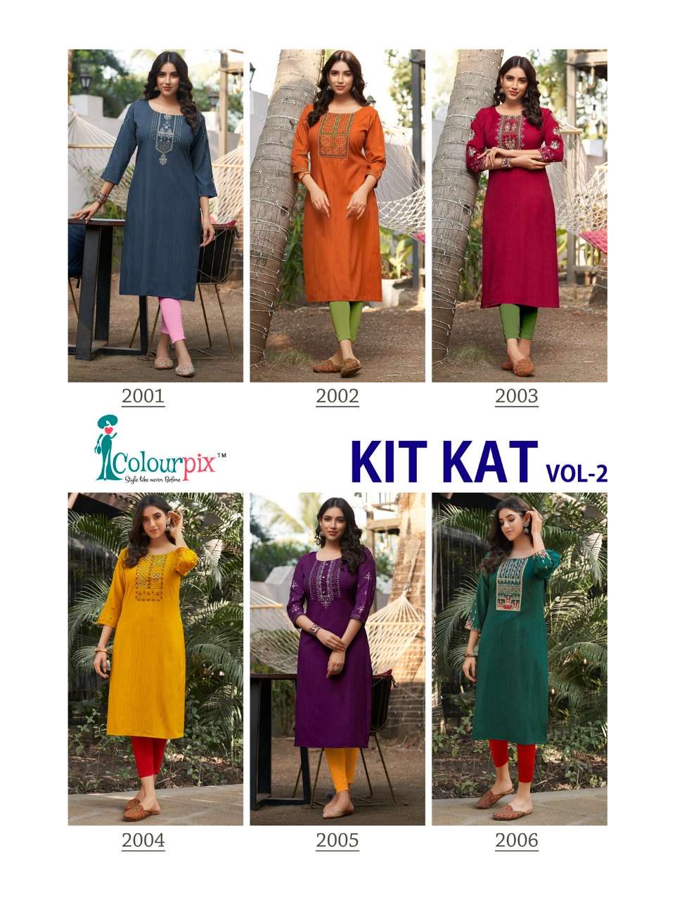 KIT KAT VOL-2 BY COLOURPIX 2001 TO 2006 SERIES DESIGNER STYLISH FANCY COLORFUL BEAUTIFUL PARTY WEAR & ETHNIC WEAR COLLECTION RAYON WITH WORK KURTIS AT WHOLESALE PRICE