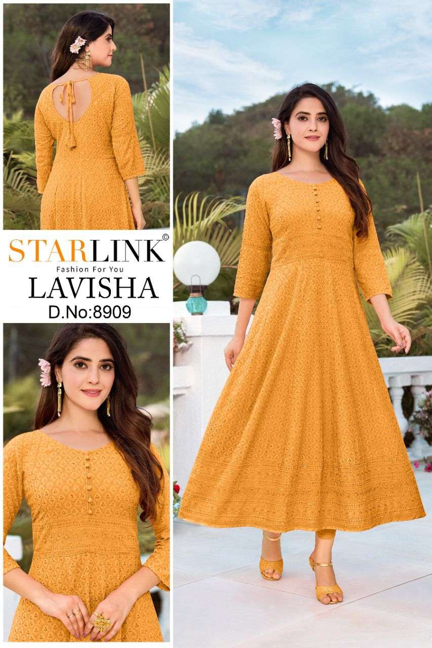 LAVISHA BY STARLINK BEAUTIFUL STYLISH FANCY COLORFUL CASUAL WEAR & ETHNIC WEAR FANCY GOWNS AT WHOLESALE PRICE