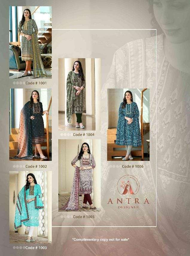 AARADHYA BY ANTRA 1001 TO 1006 SERIES SUITS BEAUTIFUL FANCY COLORFUL STYLISH PARTY WEAR & OCCASIONAL WEAR MUSLIN DRESSES AT WHOLESALE PRICE