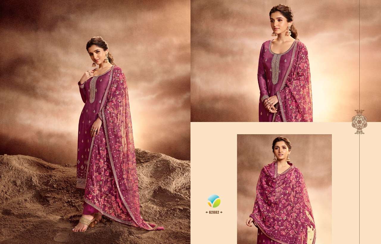 KASEESH AASHNA BY VINAY FASHION 62881 TO 62888 SERIES BEAUTIFUL SUITS COLORFUL STYLISH FANCY CASUAL WEAR & ETHNIC WEAR DOLA SILK EMBROIDERED DRESSES AT WHOLESALE PRICE