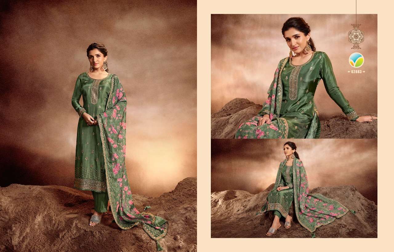 KASEESH AASHNA BY VINAY FASHION 62881 TO 62888 SERIES BEAUTIFUL SUITS COLORFUL STYLISH FANCY CASUAL WEAR & ETHNIC WEAR DOLA SILK EMBROIDERED DRESSES AT WHOLESALE PRICE