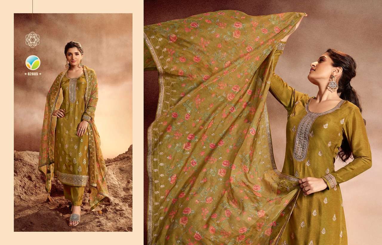 KASEESH AASHNA BY VINAY FASHION 62881 TO 62888 SERIES BEAUTIFUL SUITS COLORFUL STYLISH FANCY CASUAL WEAR & ETHNIC WEAR DOLA SILK EMBROIDERED DRESSES AT WHOLESALE PRICE