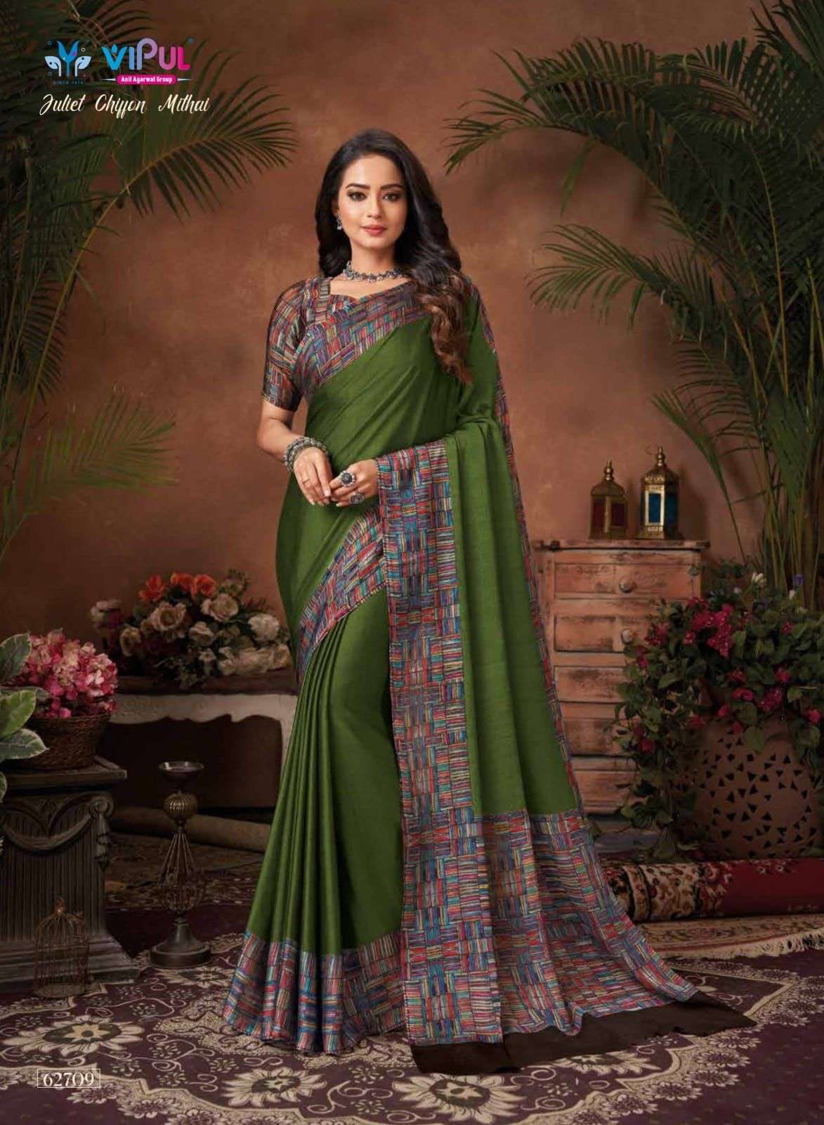 JULIET CHIFFON MITHAI BY VIPUL FASHION 62703 TO 62714 SERIES INDIAN TRADITIONAL WEAR COLLECTION BEAUTIFUL STYLISH FANCY COLORFUL PARTY WEAR & OCCASIONAL WEAR CHIFFON SAREES AT WHOLESALE PRICE
