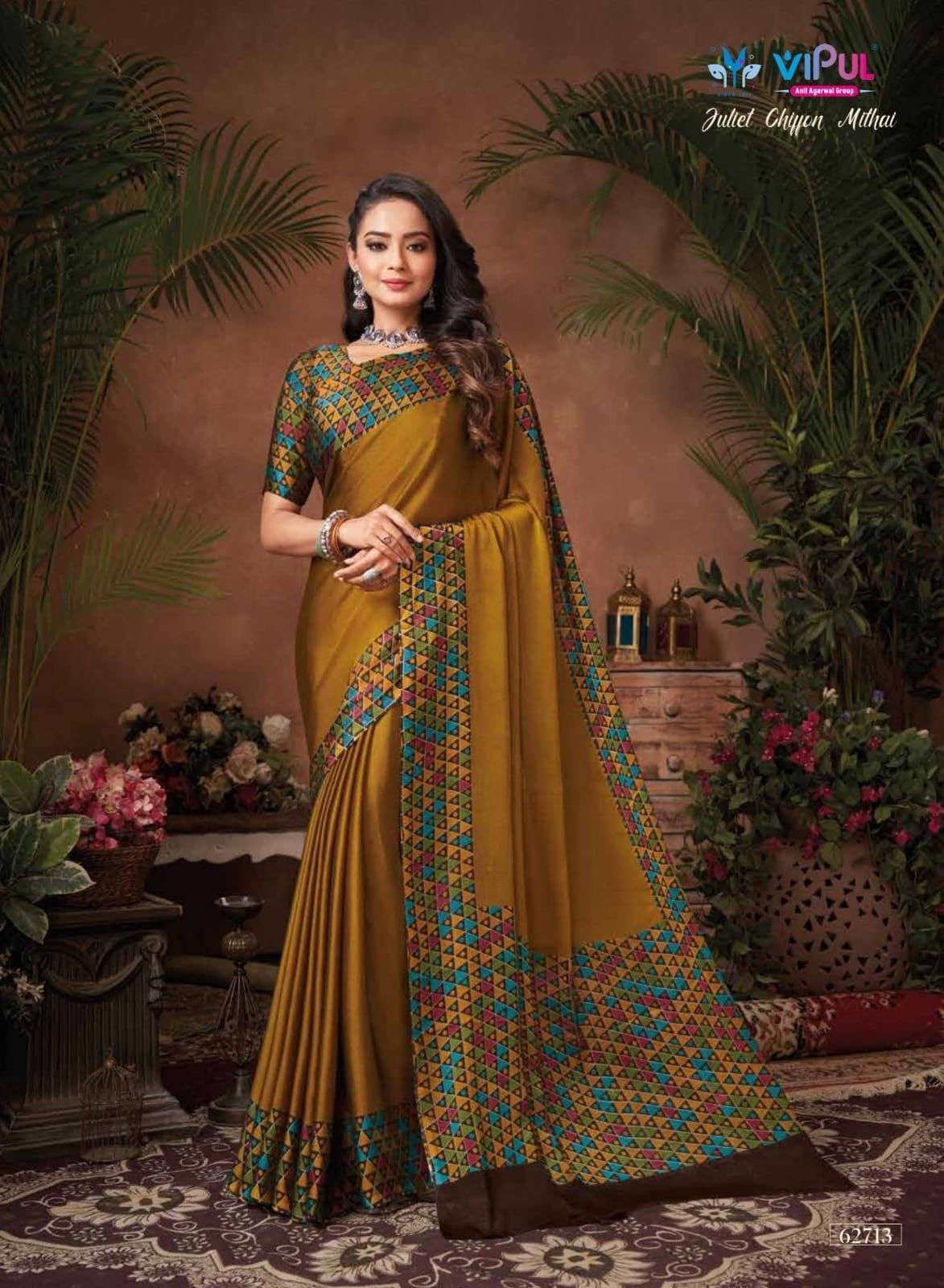 JULIET CHIFFON MITHAI BY VIPUL FASHION 62703 TO 62714 SERIES INDIAN TRADITIONAL WEAR COLLECTION BEAUTIFUL STYLISH FANCY COLORFUL PARTY WEAR & OCCASIONAL WEAR CHIFFON SAREES AT WHOLESALE PRICE