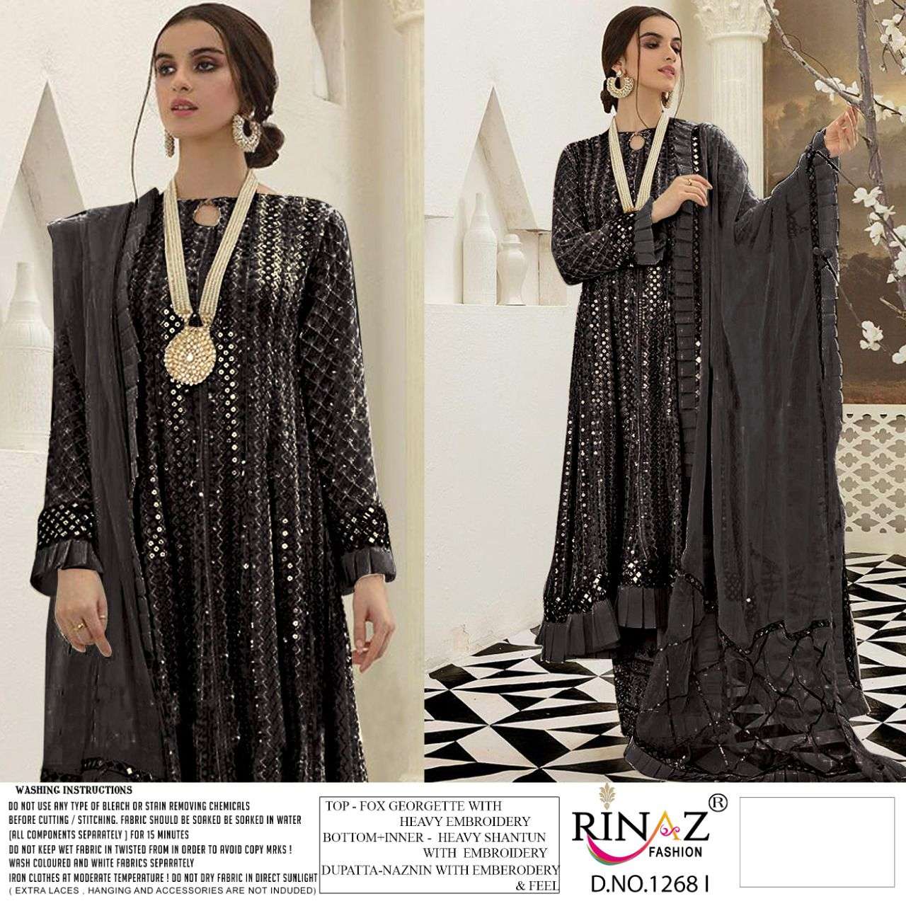 RINAZ 1268 COLOURS VOL-2 BY RINAZ FASHION 1268-F TO 1268-J SERIES BEAUTIFUL STYLISH PAKISTANI SUITS FANCY COLORFUL CASUAL WEAR & ETHNIC WEAR & READY TO WEAR FAUX GEORGETTE EMBROIDERY DRESSES AT WHOLESALE PRICE