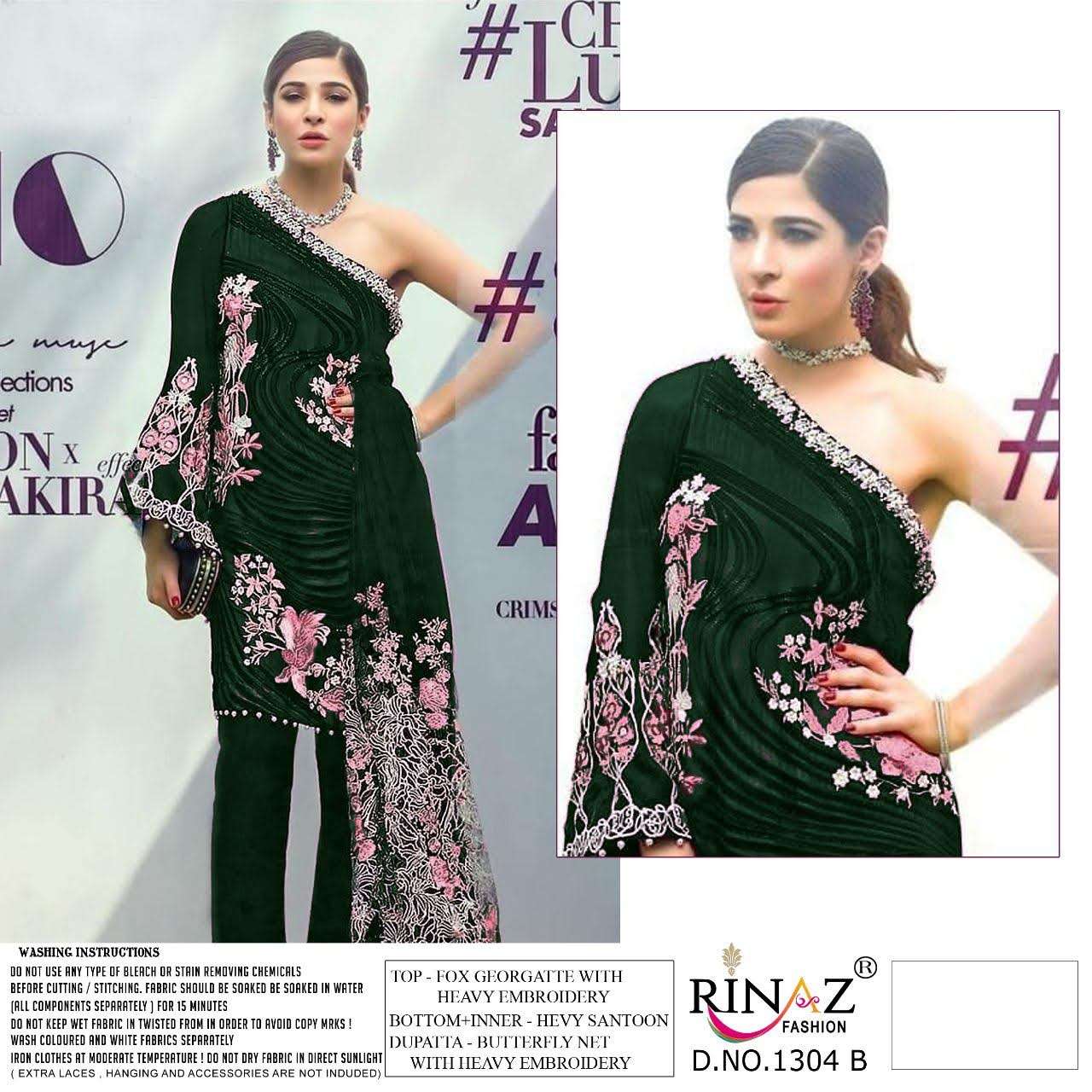 RINAZ 1304 COLOURS BY RINAZ FASHION 1304-A TO 1304-D SERIES BEAUTIFUL STYLISH PAKISTANI SUITS FANCY COLORFUL CASUAL WEAR & ETHNIC WEAR & READY TO WEAR FAUX GEORGETTE EMBROIDERY DRESSES AT WHOLESALE PRICE