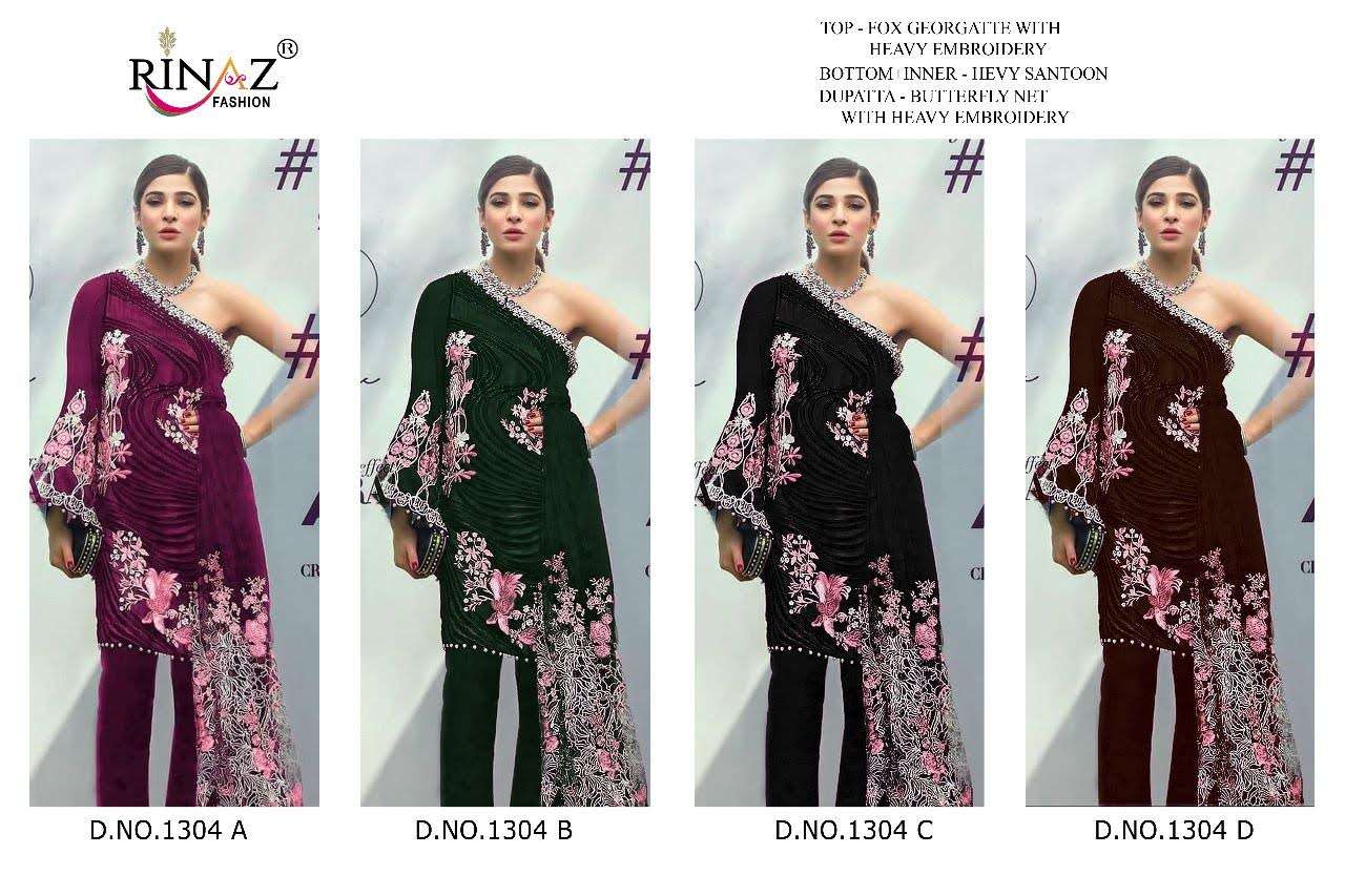 RINAZ 1304 COLOURS BY RINAZ FASHION 1304-A TO 1304-D SERIES BEAUTIFUL STYLISH PAKISTANI SUITS FANCY COLORFUL CASUAL WEAR & ETHNIC WEAR & READY TO WEAR FAUX GEORGETTE EMBROIDERY DRESSES AT WHOLESALE PRICE