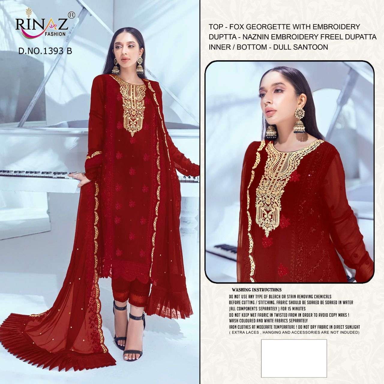 RINAZ 1393 COLOURS BY RINAZ FASHION 1393-A TO 1393-D SERIES BEAUTIFUL STYLISH PAKISTANI SUITS FANCY COLORFUL CASUAL WEAR & ETHNIC WEAR & READY TO WEAR FAUX GEORGETTE EMBROIDERY DRESSES AT WHOLESALE PRICE