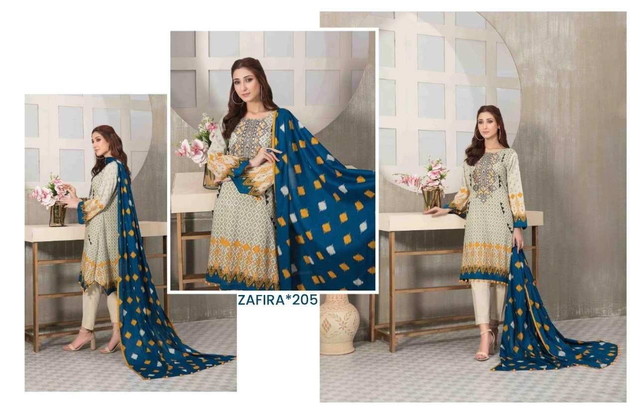 ZAFIRA VOL-2 BY HALA 201 TO 206 DESIGNER SUITS COLLECTION BEAUTIFUL STYLISH FANCY COLORFUL PARTY WEAR & OCCASIONAL WEAR LAWN COTTON DRESSES AT WHOLESALE PRICE