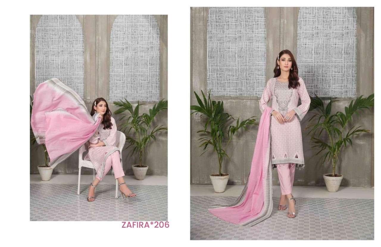 ZAFIRA VOL-2 BY HALA 201 TO 206 DESIGNER SUITS COLLECTION BEAUTIFUL STYLISH FANCY COLORFUL PARTY WEAR & OCCASIONAL WEAR LAWN COTTON DRESSES AT WHOLESALE PRICE