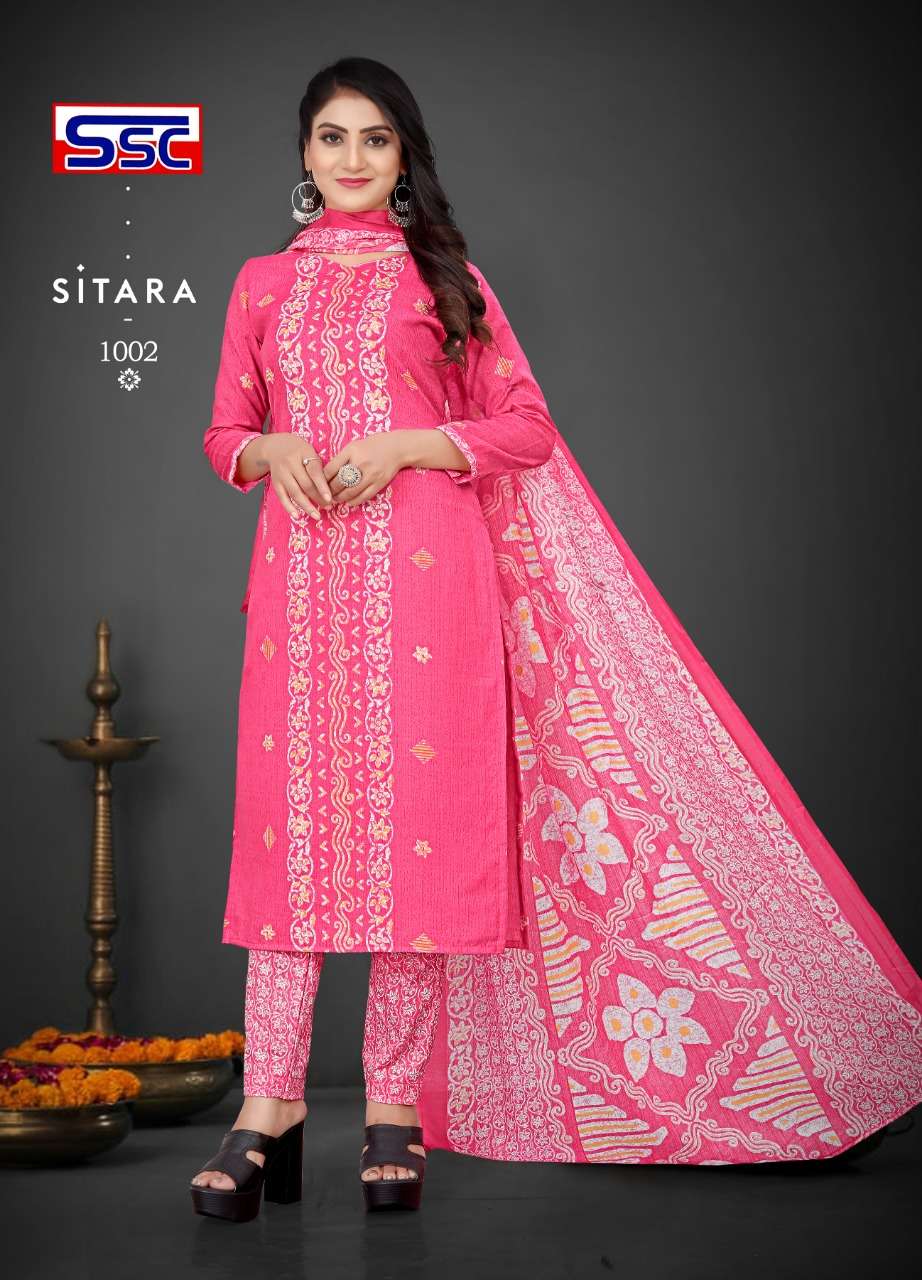 SITARA BY SHREE SHANTI CREATION 1001 TO 1012 SERIES BEAUTIFUL SUITS COLORFUL STYLISH FANCY CASUAL WEAR & ETHNIC WEAR SOFT COTTON EMBROIDERED DRESSES AT WHOLESALE PRICE