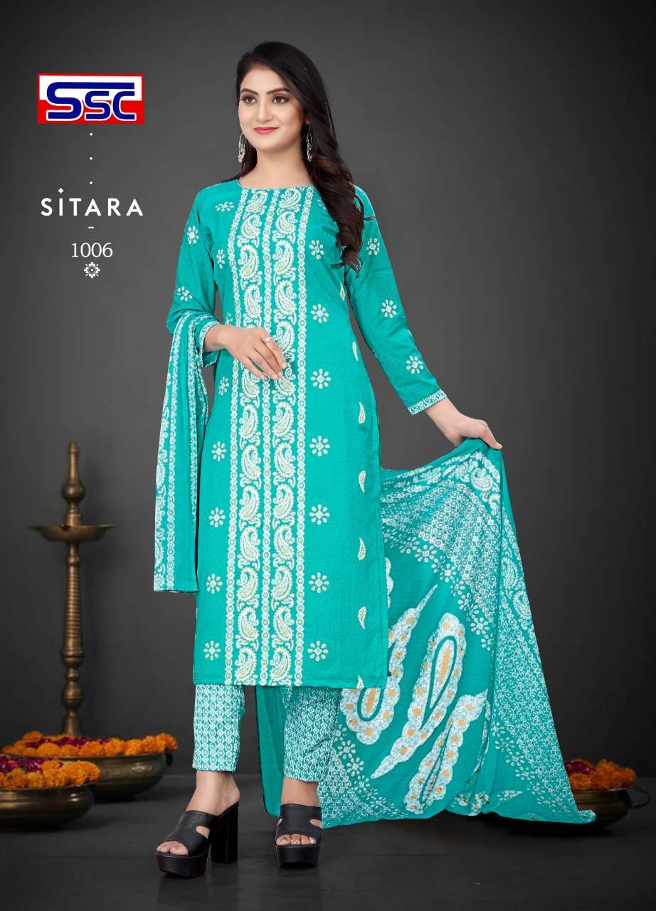 SITARA BY SHREE SHANTI CREATION 1001 TO 1012 SERIES BEAUTIFUL SUITS COLORFUL STYLISH FANCY CASUAL WEAR & ETHNIC WEAR SOFT COTTON EMBROIDERED DRESSES AT WHOLESALE PRICE