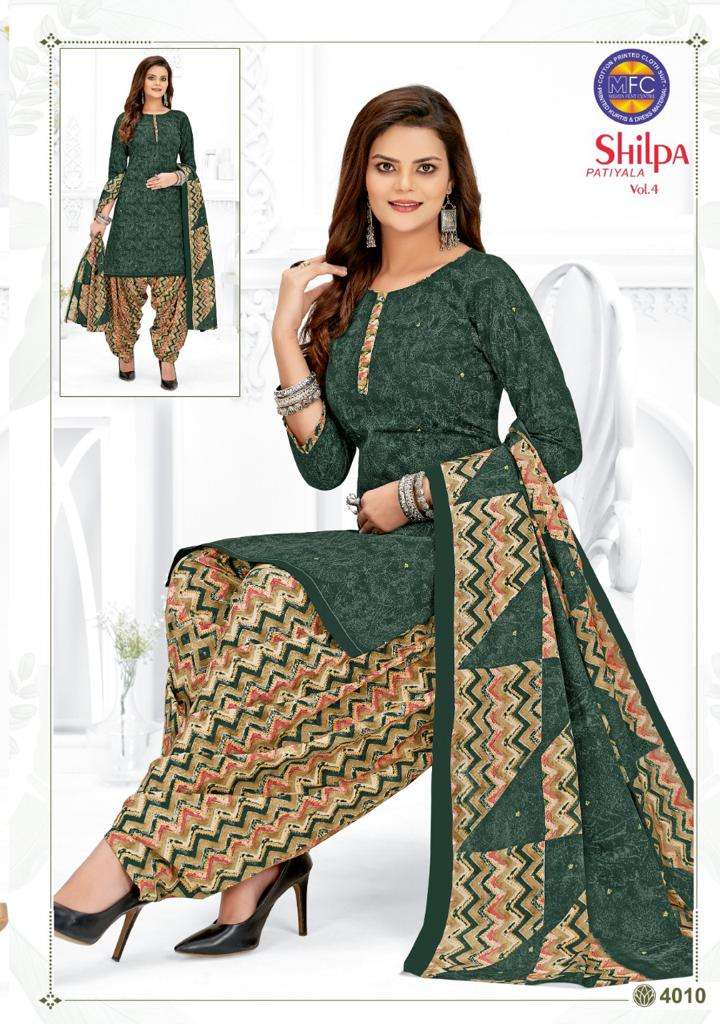 SHILPA PATIYALA VOL-4 BY MFC 4001 TO 4012 SERIES BEAUTIFUL STYLISH SUITS FANCY COLORFUL CASUAL WEAR & ETHNIC WEAR & READY TO WEAR SOFT COTTON DRESSES AT WHOLESALE PRICE