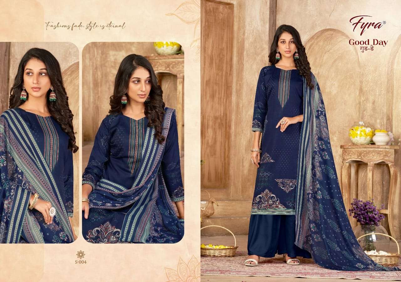 GOOD DAY BY FYRA 001 TO 010 SERIES BEAUTIFUL STYLISH SUITS FANCY COLORFUL CASUAL WEAR & ETHNIC WEAR & READY TO WEAR SOFT COTTON EMBRODIERED DRESSES AT WHOLESALE PRICE