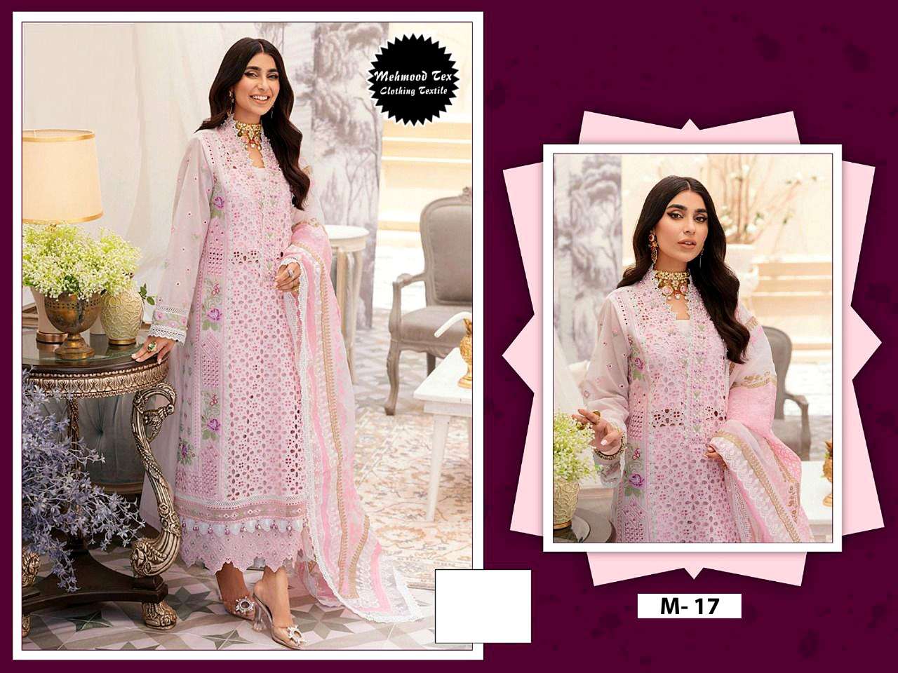 MEHMOOD HIT DESIGN M-17 BY MEHMOOD TEX BEAUTIFUL PAKISTANI SUITS COLORFUL STYLISH FANCY CASUAL WEAR & ETHNIC WEAR COTTON EMBROIDERED DRESSES AT WHOLESALE PRICE