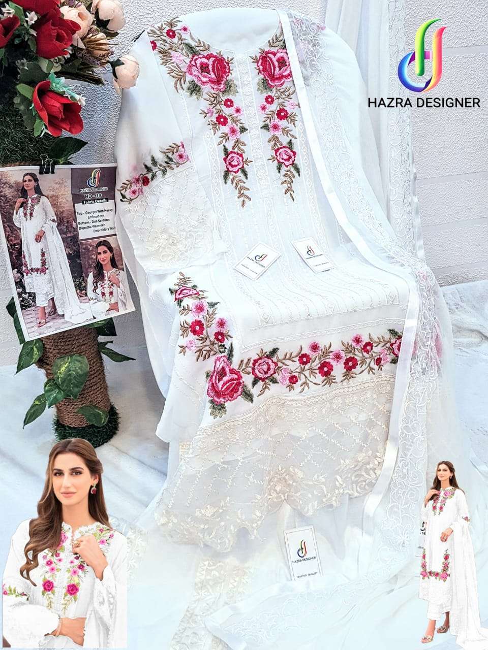 HAZRA HIT DESIGN 39 BY HAZRA DESIGNER DESIGNER PAKISTANI SUITS COLLECTION BEAUTIFUL STYLISH FANCY COLORFUL PARTY WEAR & OCCASIONAL WEAR FAUX GEORGETTE EMBROIDERED DRESSES AT WHOLESALE PRICE