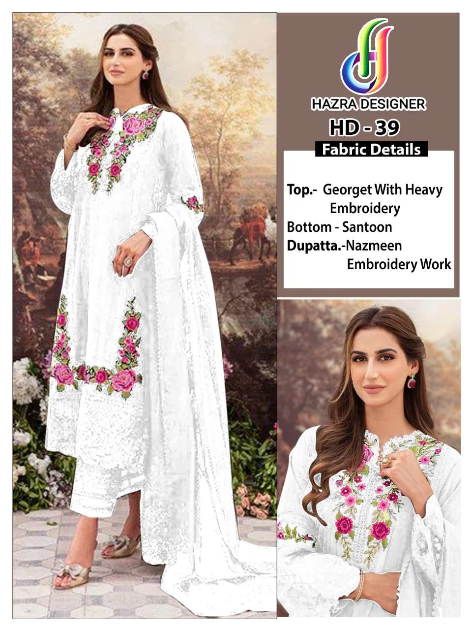 HAZRA HIT DESIGN 39 BY HAZRA DESIGNER DESIGNER PAKISTANI SUITS COLLECTION BEAUTIFUL STYLISH FANCY COLORFUL PARTY WEAR & OCCASIONAL WEAR FAUX GEORGETTE EMBROIDERED DRESSES AT WHOLESALE PRICE
