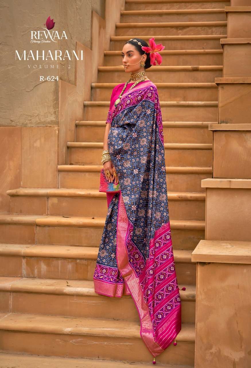 Maharani Vol-2 By Rewaa 624 To 632 Series Indian Traditional Wear Collection Beautiful Stylish Fancy Colorful Party Wear & Occasional Wear Patola Silk Sarees At Wholesale Price