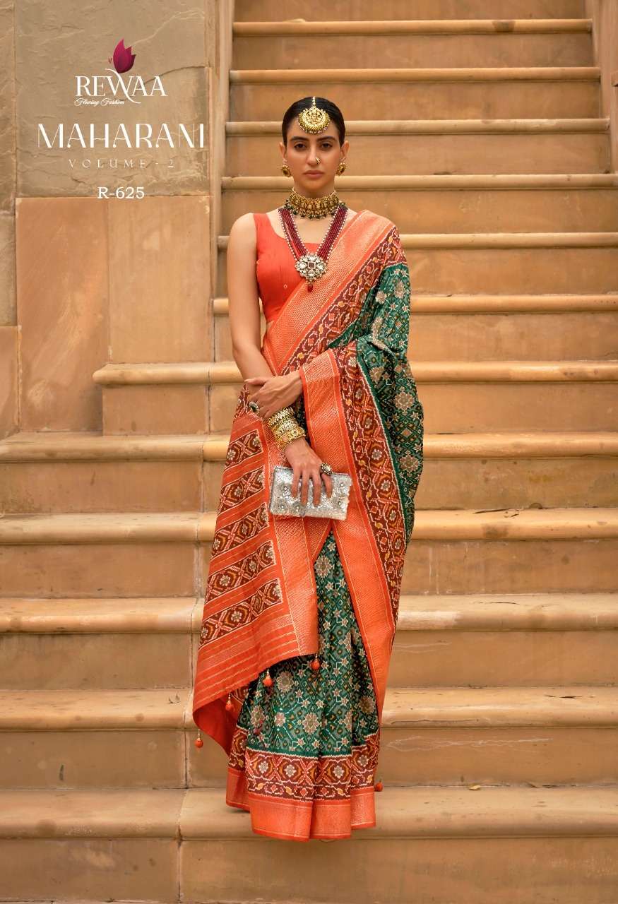 Maharani Vol-2 By Rewaa 624 To 632 Series Indian Traditional Wear Collection Beautiful Stylish Fancy Colorful Party Wear & Occasional Wear Patola Silk Sarees At Wholesale Price