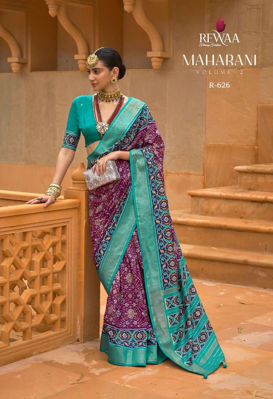 Maharani Vol-2 By Rewaa 624 To 632 Series Indian Traditional Wear Collection Beautiful Stylish Fancy Colorful Party Wear & Occasional Wear Patola Silk Sarees At Wholesale Price
