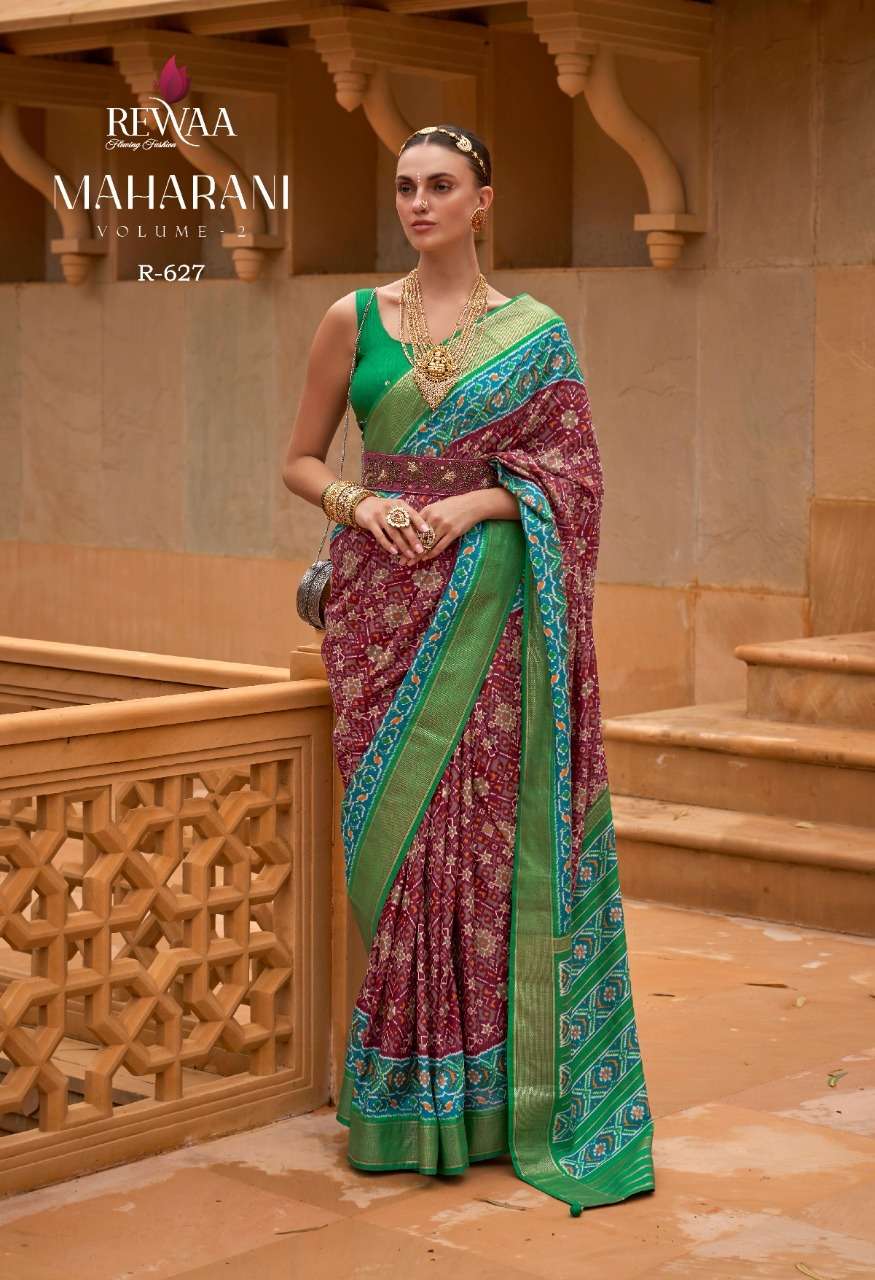 Maharani Vol-2 By Rewaa 624 To 632 Series Indian Traditional Wear Collection Beautiful Stylish Fancy Colorful Party Wear & Occasional Wear Patola Silk Sarees At Wholesale Price