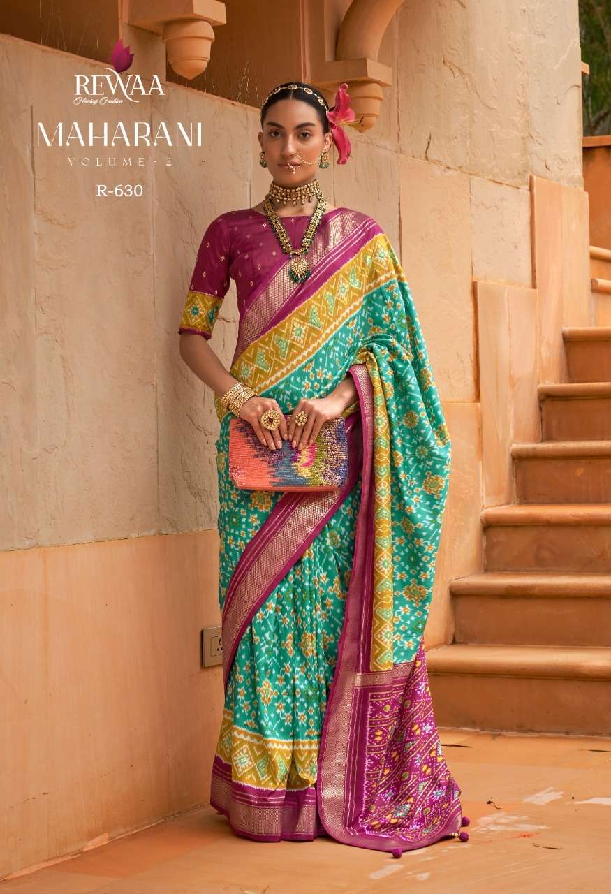 Maharani Vol-2 By Rewaa 624 To 632 Series Indian Traditional Wear Collection Beautiful Stylish Fancy Colorful Party Wear & Occasional Wear Patola Silk Sarees At Wholesale Price