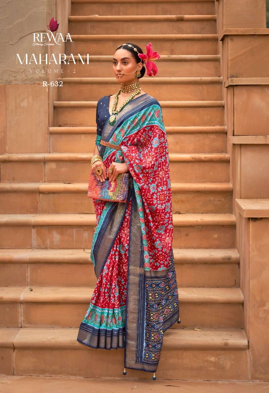 Maharani Vol-2 By Rewaa 624 To 632 Series Indian Traditional Wear Collection Beautiful Stylish Fancy Colorful Party Wear & Occasional Wear Patola Silk Sarees At Wholesale Price