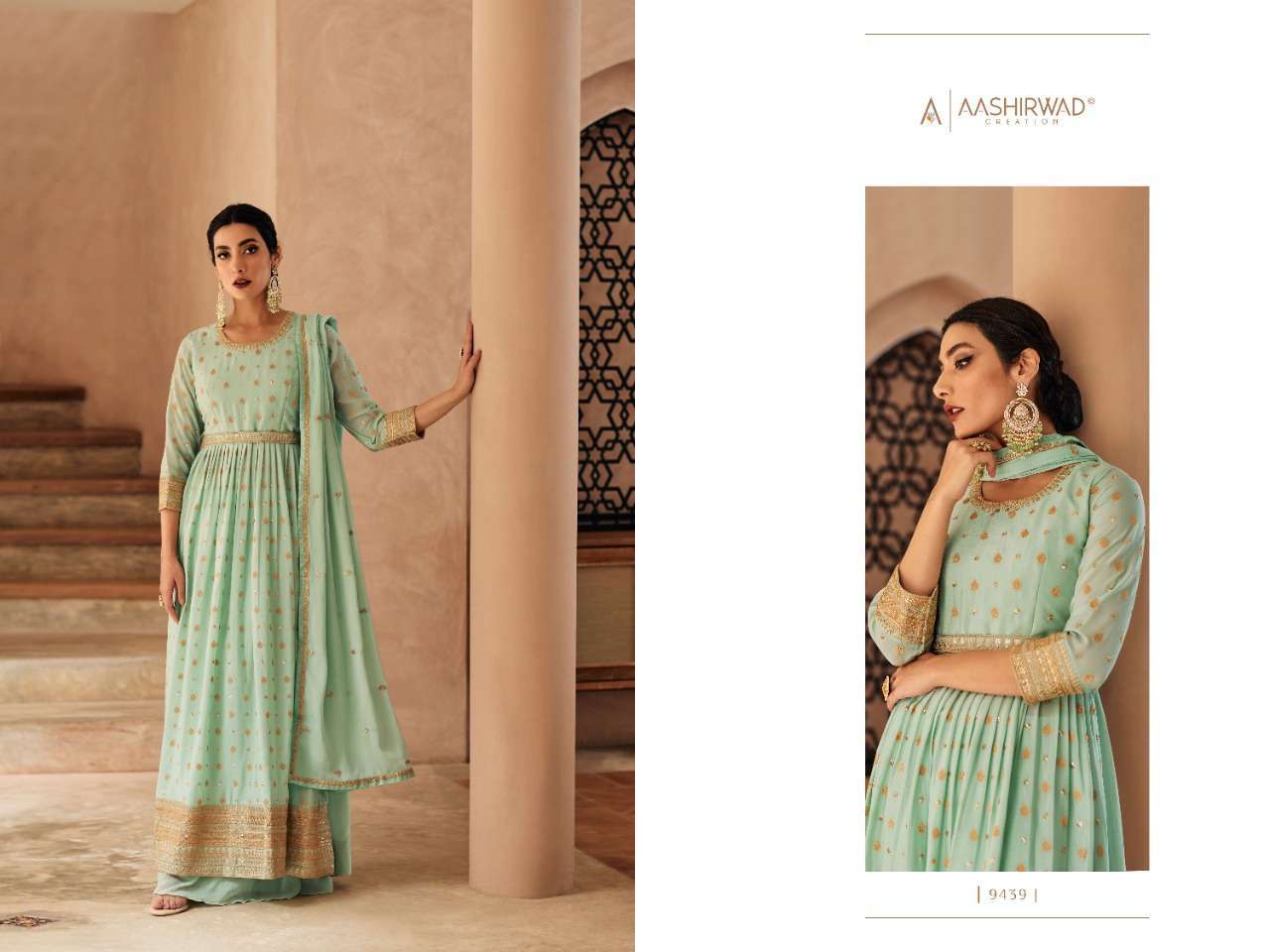 Zara By Aashirwad Creation 9438 To 9441 Series Beautiful Sharara Suits Colorful Stylish Fancy Casual Wear & Ethnic Wear Chinnon/Georgette Embroidered Dresses At Wholesale Price