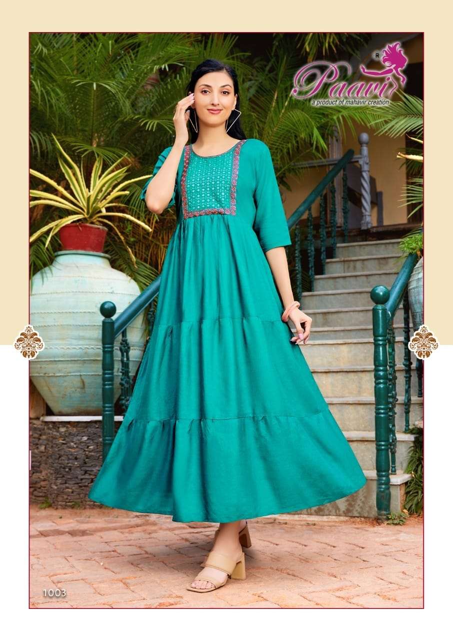 RINAZ VOL-2 BY PAAVI 1001 TO 1008 SERIES BEAUTIFUL STYLISH FANCY COLORFUL CASUAL WEAR & ETHNIC WEAR HEAVY RAYON GOWNS AT WHOLESALE PRICE