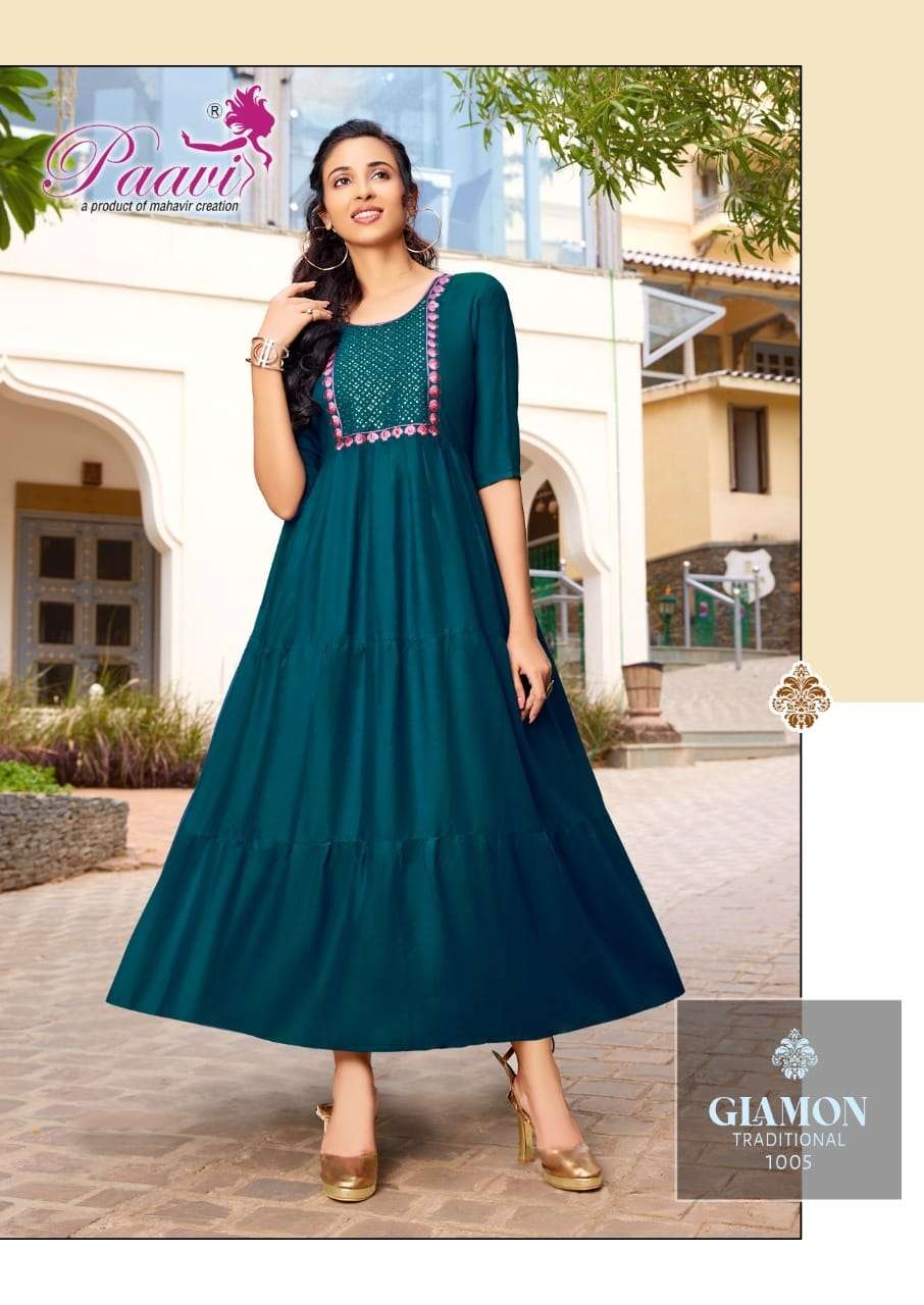 RINAZ VOL-2 BY PAAVI 1001 TO 1008 SERIES BEAUTIFUL STYLISH FANCY COLORFUL CASUAL WEAR & ETHNIC WEAR HEAVY RAYON GOWNS AT WHOLESALE PRICE