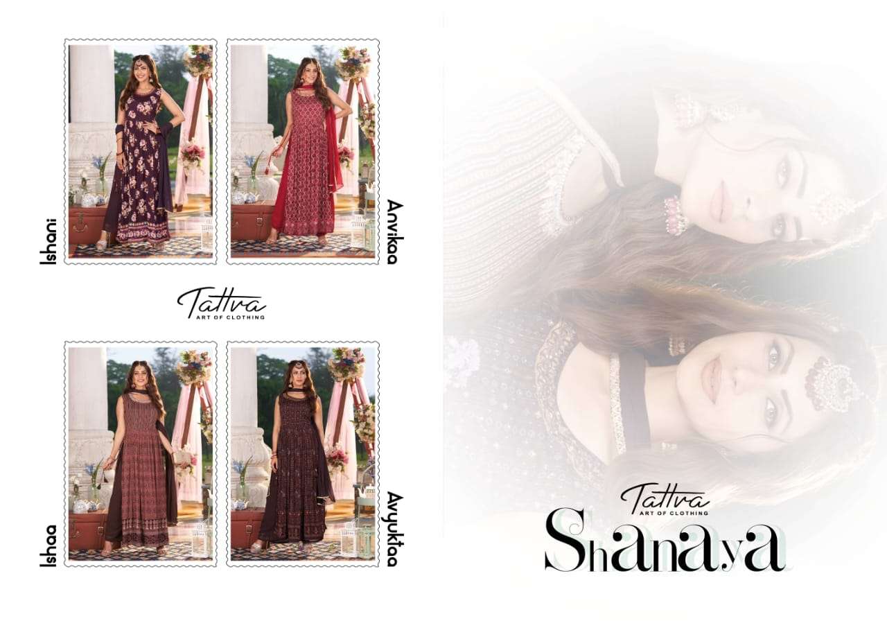 SHANAYA BY TATTVA 01 TO 04 SERIES BEAUTIFUL SUITS STYLISH FANCY COLORFUL PARTY WEAR & OCCASIONAL WEAR PURE VISCOSE GEORGETTE EMBROIDERED DRESSES AT WHOLESALE PRICE