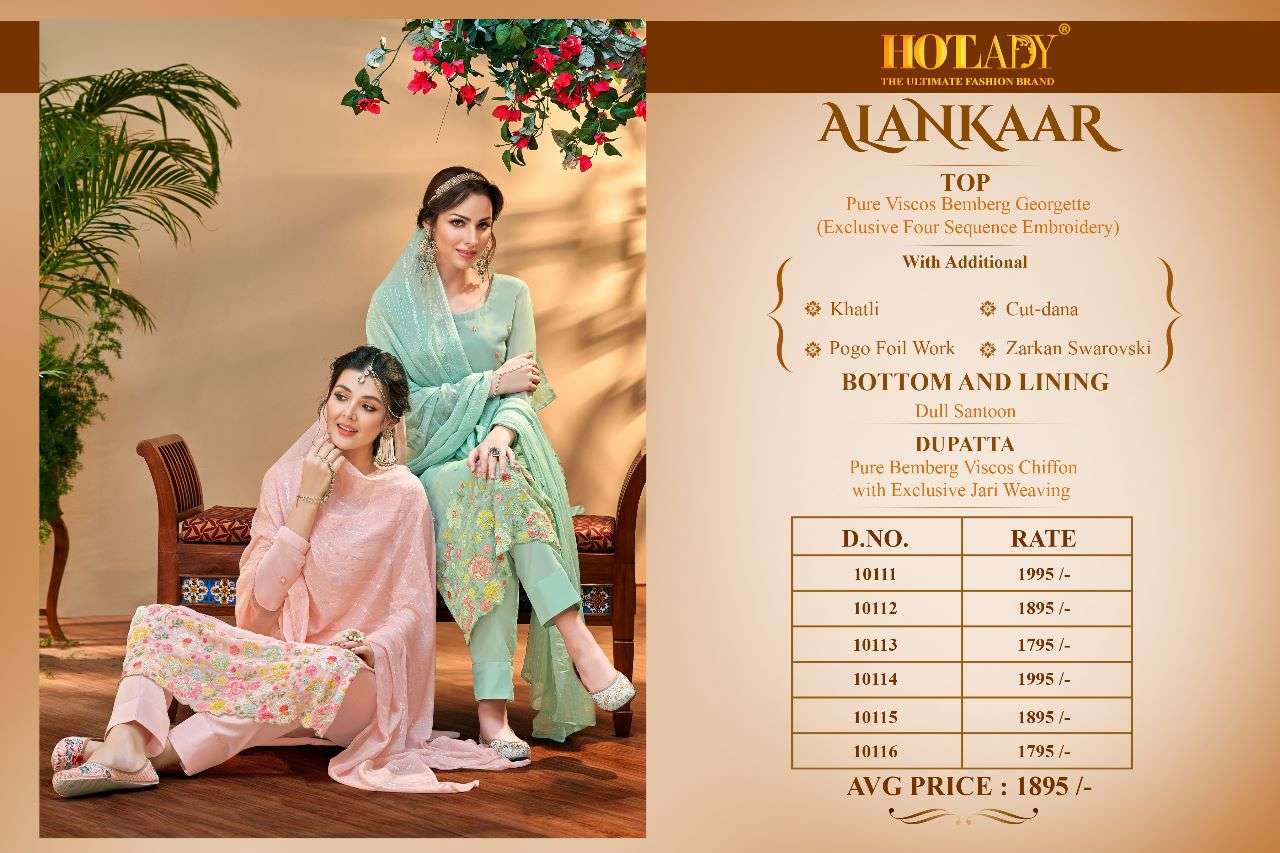 Alankaar 10111 Series By Hot Lady 10111 To 10116 Series Beautiful Suits Colorful Stylish Fancy Casual Wear & Ethnic Wear Pure Viscose Georgette Dresses At Wholesale Price