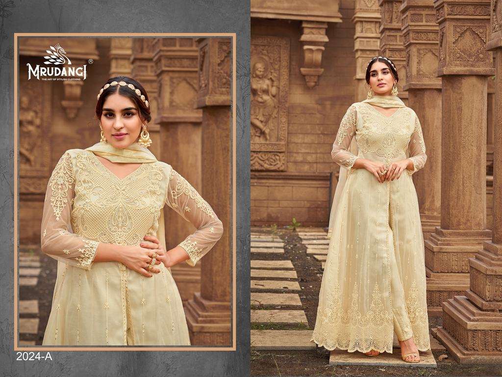 Sanjh 2024 Colour Edition By Mrudangi 2024-A To 2024-F Series Beautiful Stylish Anarkali Suits Fancy Colorful Casual Wear & Ethnic Wear & Ready To Wear Heavy Butterfly Net Embroidered Dresses At Wholesale Price