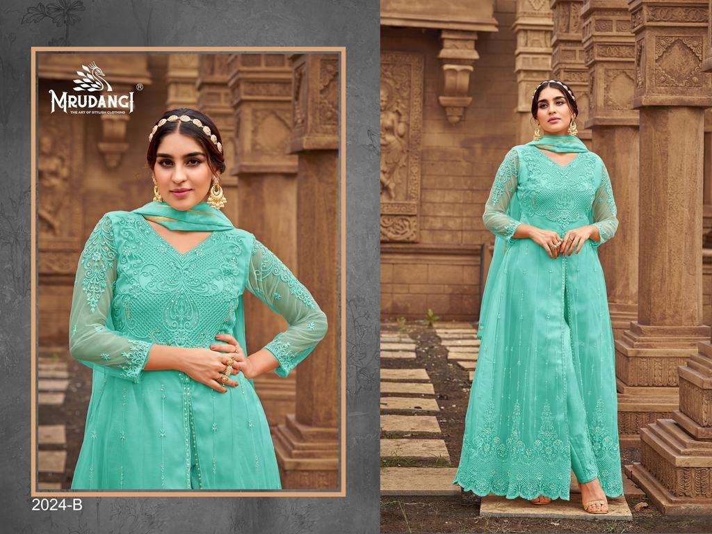 Sanjh 2024 Colour Edition By Mrudangi 2024-A To 2024-F Series Beautiful Stylish Anarkali Suits Fancy Colorful Casual Wear & Ethnic Wear & Ready To Wear Heavy Butterfly Net Embroidered Dresses At Wholesale Price