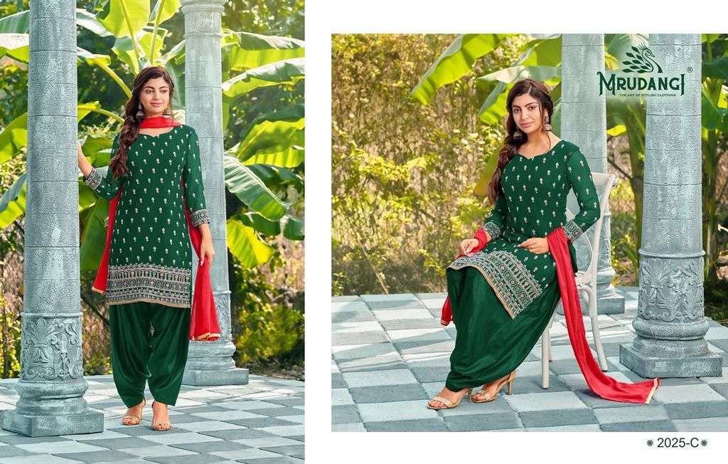 SAHELI 2025 COLOUR EDITION BY MRUDANGI 2025-A TO 2025-D SERIES BEAUTIFUL STYLISH PATIYALA SUITS FANCY COLORFUL CASUAL WEAR & ETHNIC WEAR & READY TO WEAR FAUX GEORGETTE EMBROIDERED DRESSES AT WHOLESALE PRICE